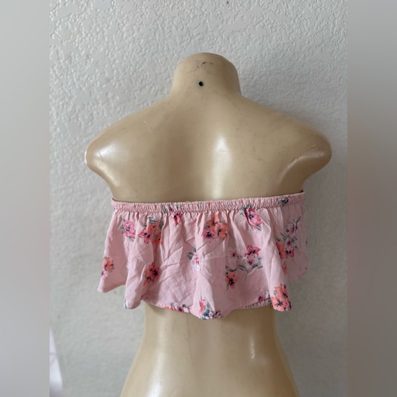 Vintage 2000s Hollister Pink Floral Off-Shoulder Crop Top tube y2k sleeveless - Picture 2 of 3